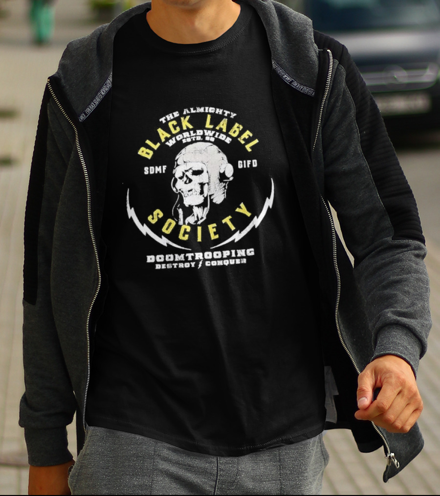 The Almighty Black Label Society Worldwide Doomtrooping Destroy Conquer Skull T-Shirt