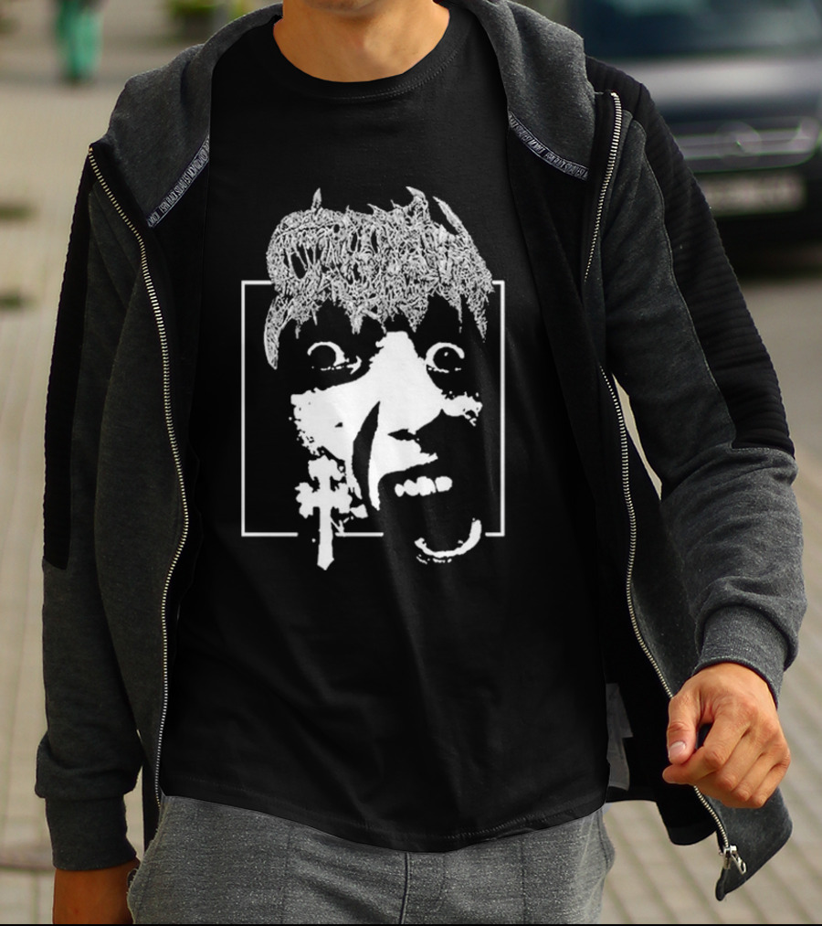 Crown Vic Staring Into The Abyss Horror Face Cross Metal T-Shirt