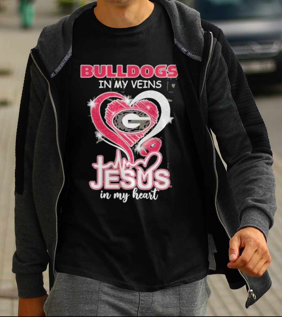 Bulldogs In My Veins Jesus In My Heart Georgia Bulldogs T-Shirt