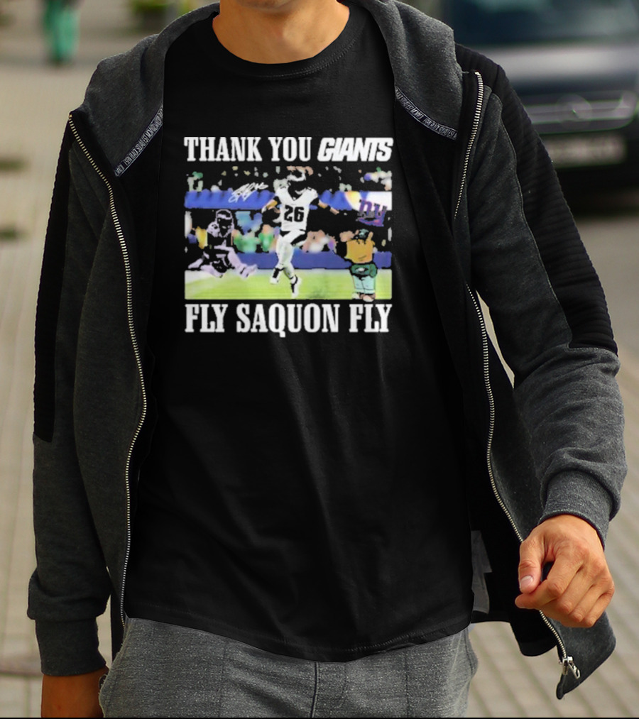 Thank You Giants Fly Saquon Fly 26 Football Jumping Action T-Shirt