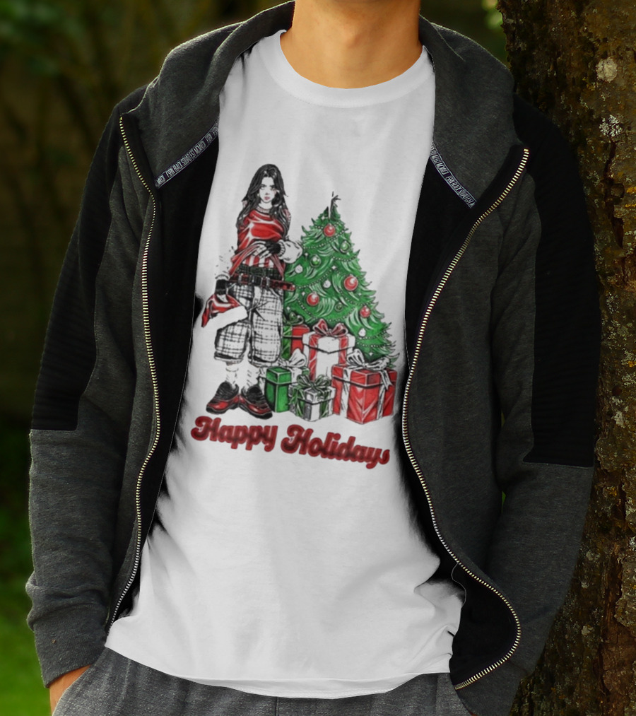 Billie Eilish Happy Holidays Christmas Tree Presents T-Shirt