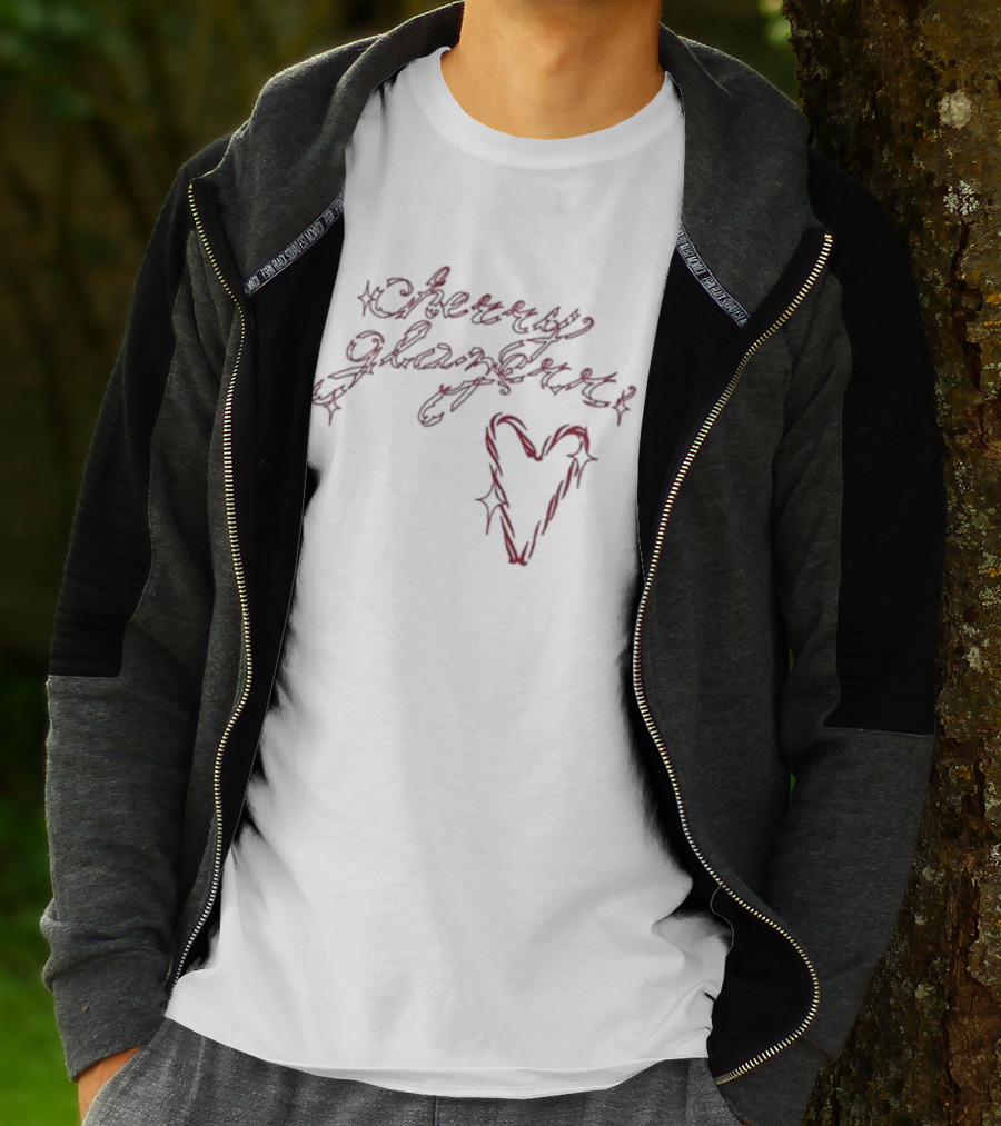 Cherry Glazerr Candy Cane Heart Sparkle Lettering T-Shirt