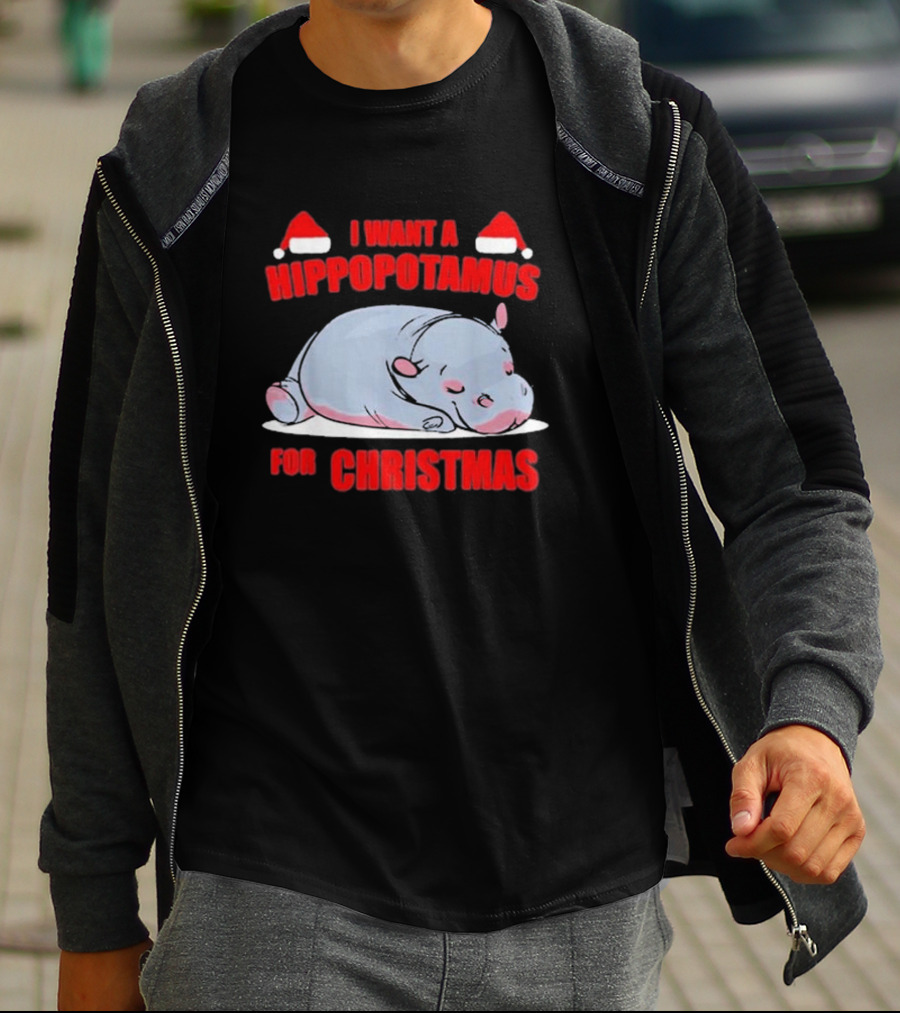 I Want A Hippopotamus For Christmas With Santa Hats T-Shirt