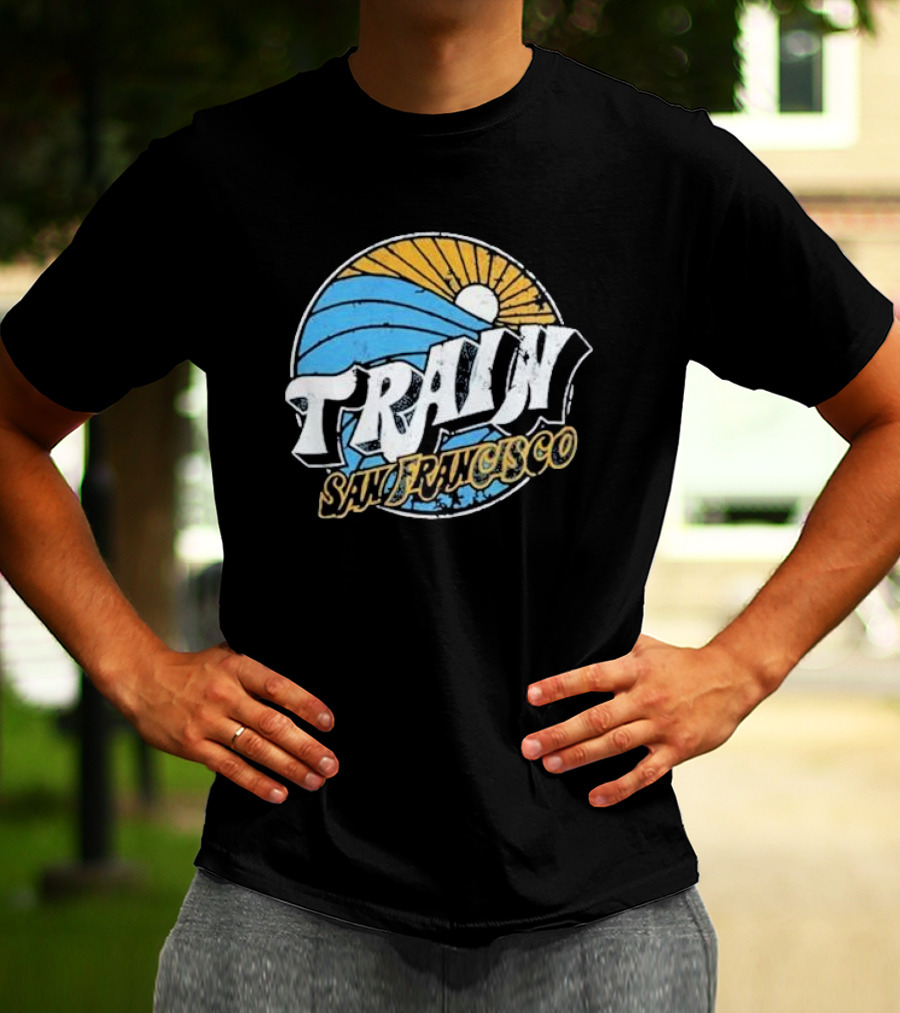 Train San Francisco Sunset Wave Retro T-Shirt