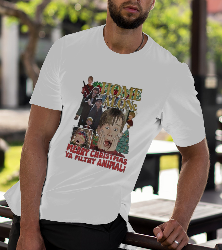 Home Alone Merry Christmas Ya Filthy Animal Kevin McCallister Holiday Movie Collage T-Shirt