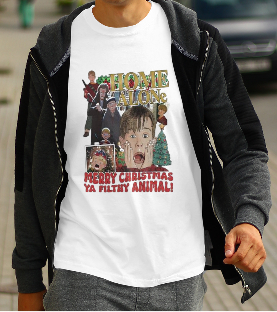 Home Alone Merry Christmas Ya Filthy Animal Kevin McCallister Holiday Movie Collage T-Shirt
