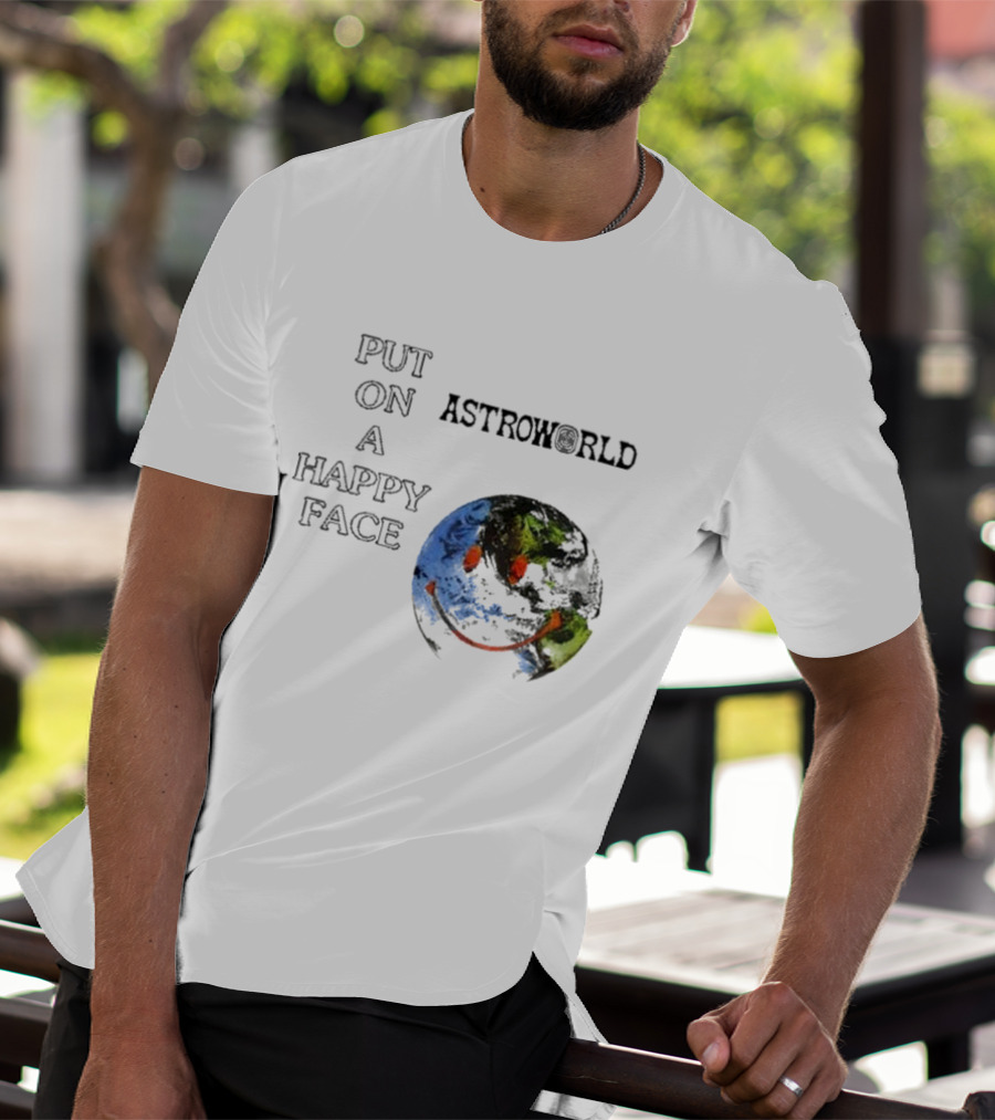 Put On A Happy Face Astroworld Smiley Earth T-Shirt