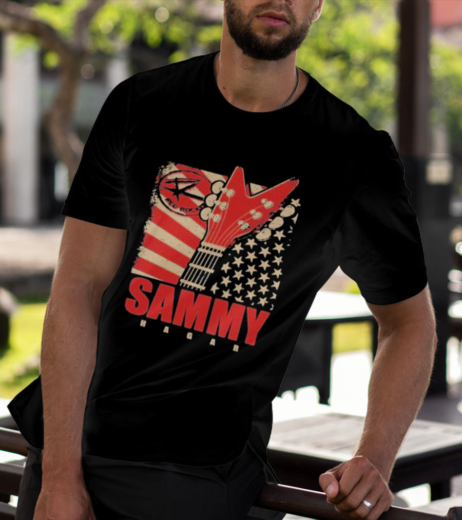 Sammy Hagar Red Rocker American Flag Guitar T-Shirt