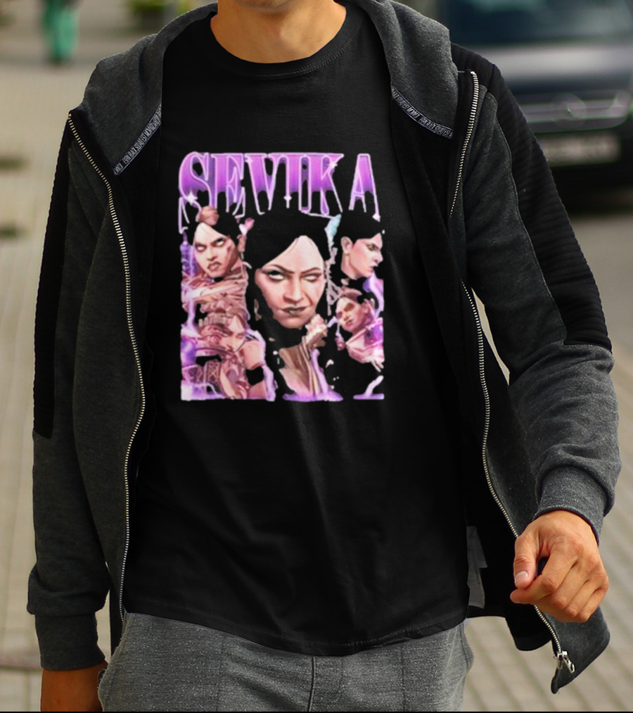 SEVIKA Arane Character Collage Graphic Purple Tones T-Shirt