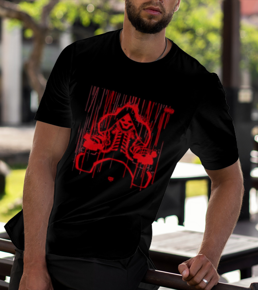 The Weeknd X Frank Miller Hurry Up Tomorrow Red Hooded Figure With Dripping Lines T-Shirt