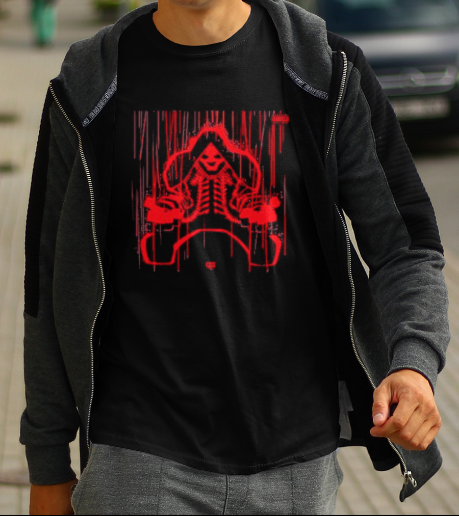 The Weeknd X Frank Miller Hurry Up Tomorrow Red Hooded Figure With Dripping Lines T-Shirt