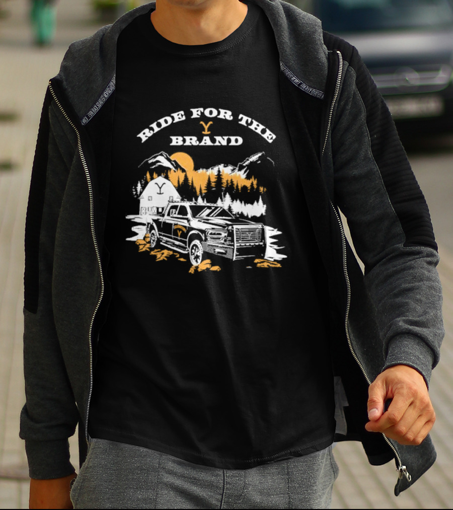 Ride For The Brand Yellowstone Truck Mountains Forest Cabin T-Shirt