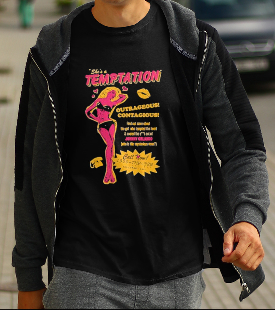 She's A Temptation Outrageous Contagious Johnny Orlando Mysterious Vixen Retro Hotline T-Shirt