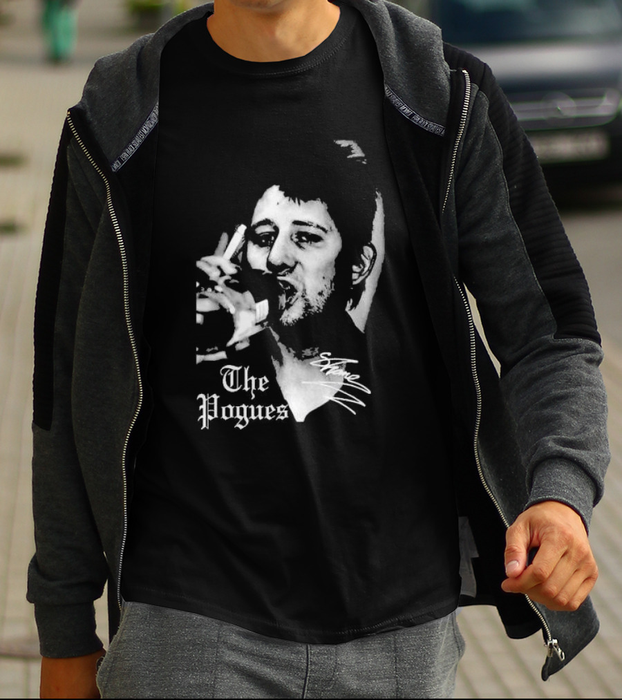 The Pogues Shane MacGowan Smoking Black And White Photo T-Shirt