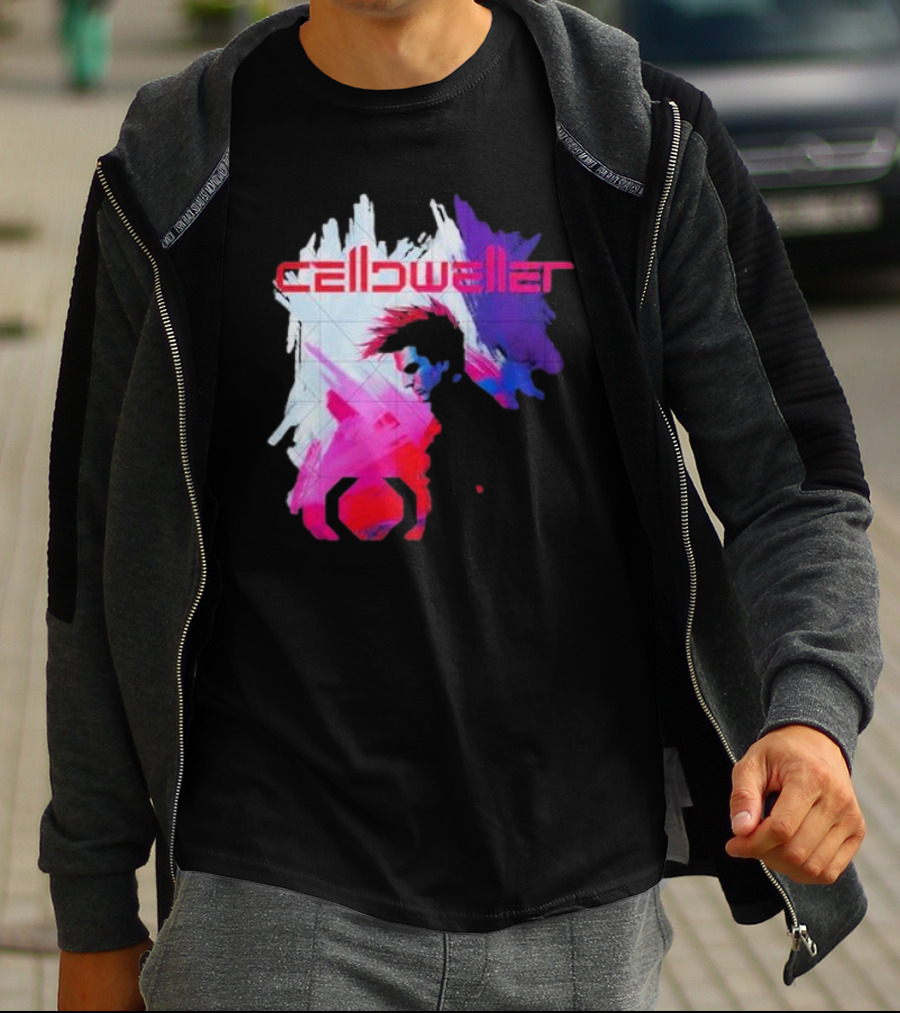 Celldweller The Sentinel Neon Abstract Portrait With Geometric Accent T-Shirt