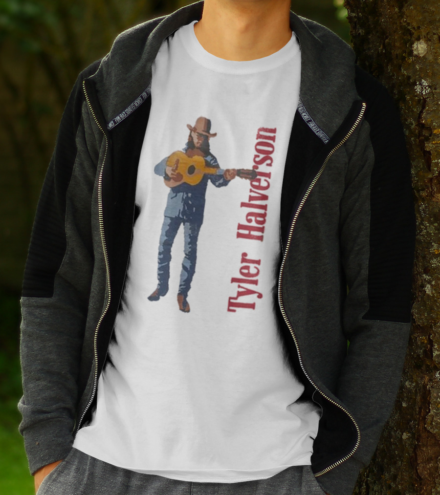 Tyler Halverson Playing Guitar Watercolor Art Cowboy T-Shirt