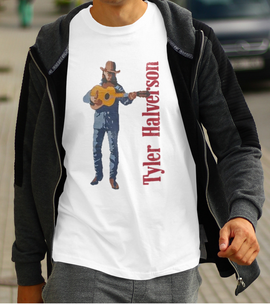 Tyler Halverson Playing Guitar Watercolor Art Cowboy T-Shirt
