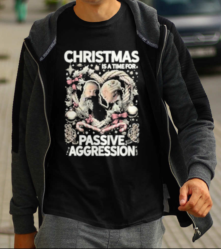 Christmas Is A Time For Passive Aggression Wreath And Candy Canes T-Shirt