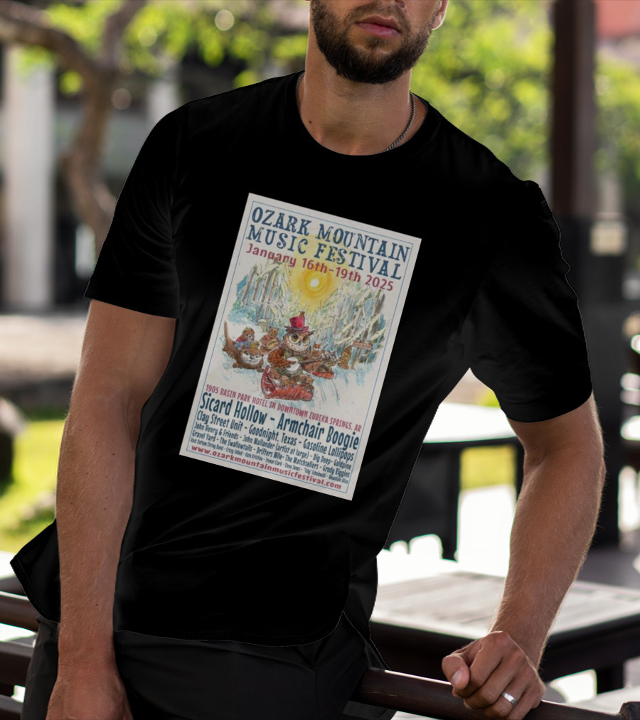 Ozark Mountain Music Festival January 16-19 2025 Eureka Springs AR Featuring Sicard Hollow And Armchair Boogie T-Shirt