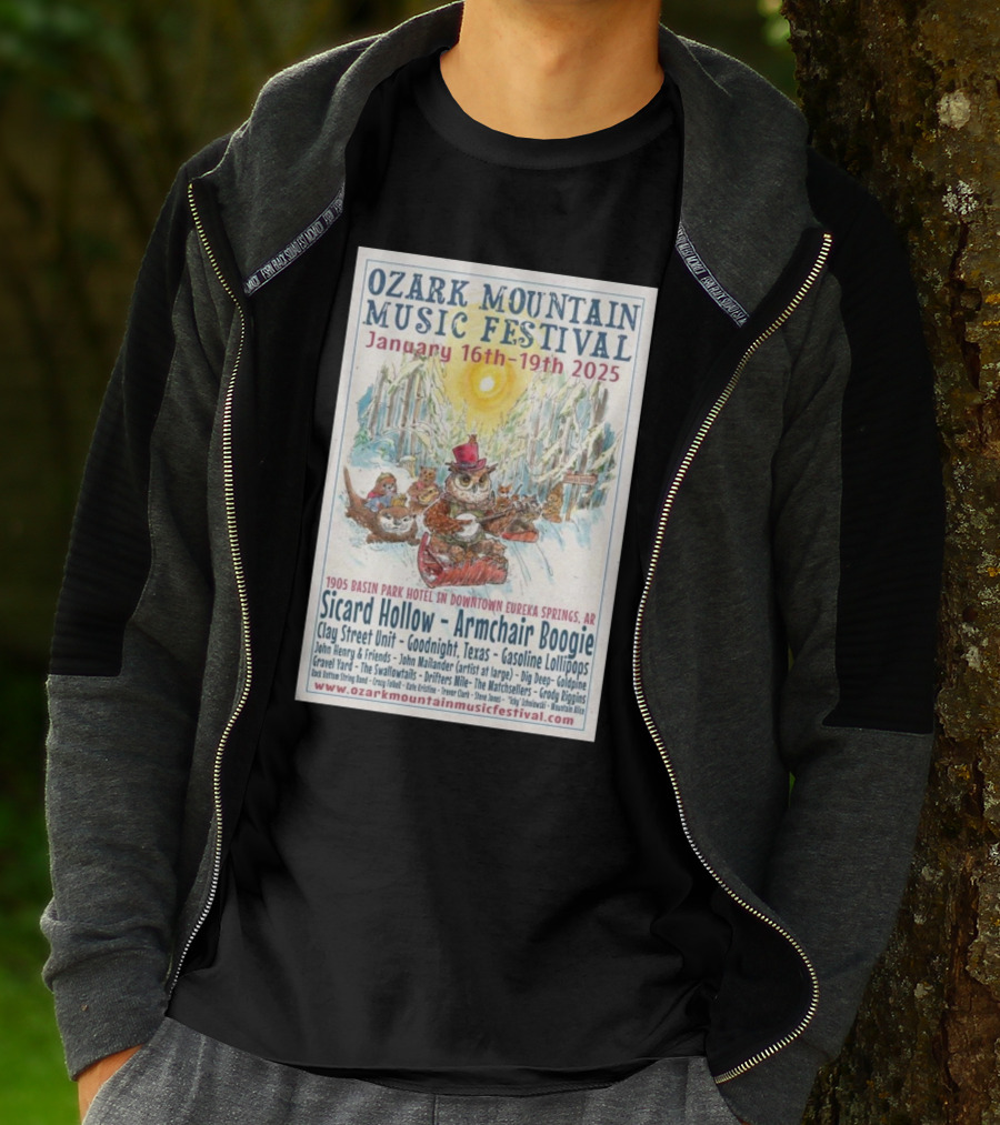 Ozark Mountain Music Festival January 16-19 2025 Eureka Springs AR Featuring Sicard Hollow And Armchair Boogie T-Shirt