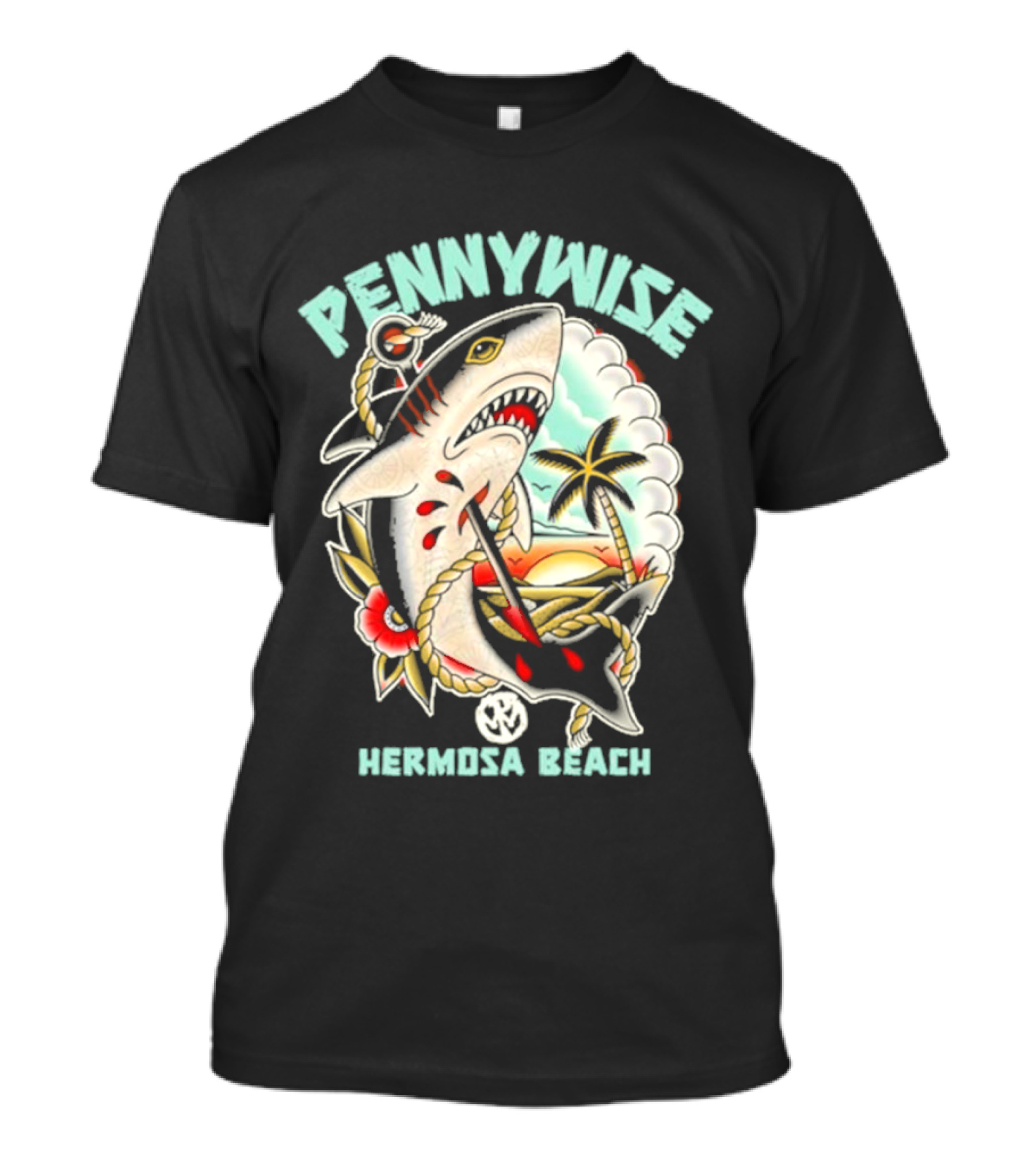 Pennywise Shark Hermosa Beach Sunset Palm Tattoo T-Shirt
