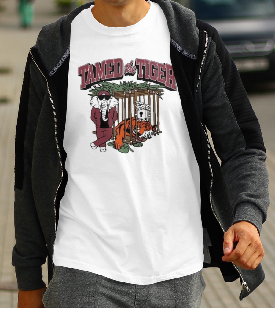 Tamed The Tiger Alabama Football Rivalry Elephant And Caged Tiger T-Shirt
