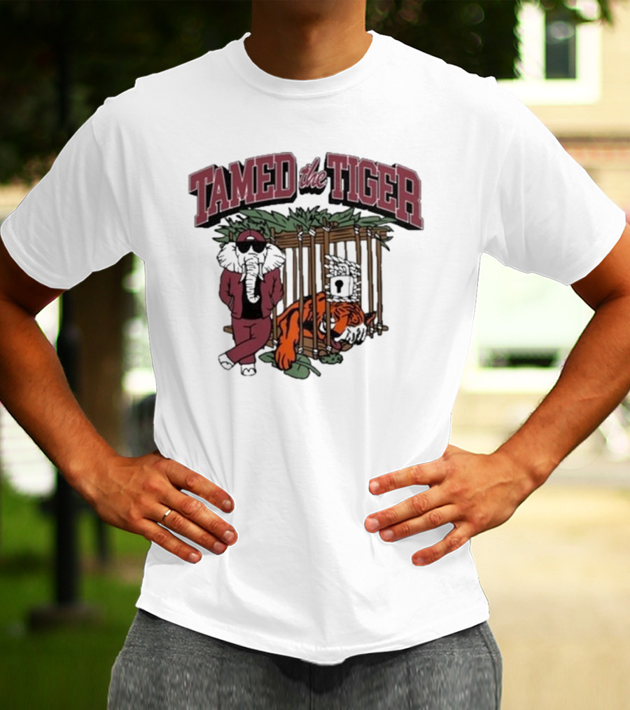 Tamed The Tiger Alabama Football Rivalry Elephant And Caged Tiger T-Shirt