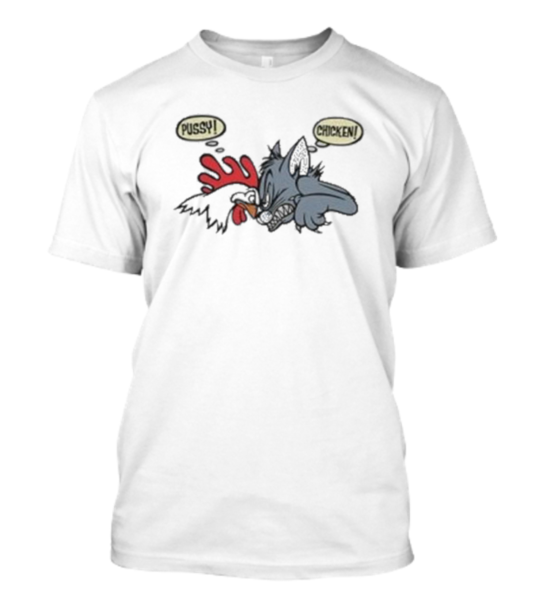 No Fear Pussy Chicken 1993 Rooster Cat Confrontation T-Shirt