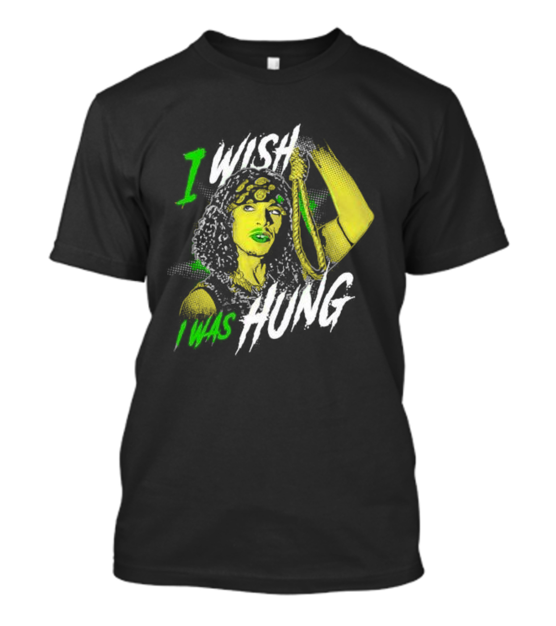 I Wish I Was Hung Retro Pop Art Style Green-Tinted Figure Holding Rope T-Shirt