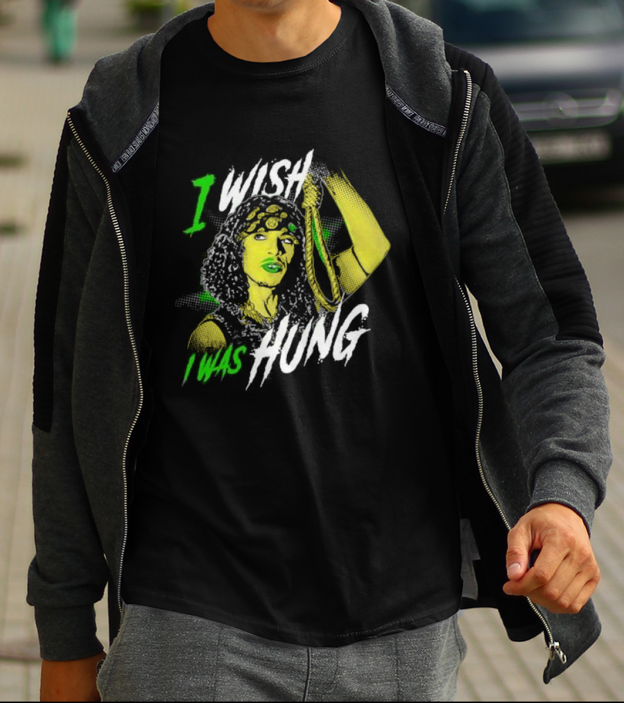 I Wish I Was Hung Retro Pop Art Style Green-Tinted Figure Holding Rope T-Shirt