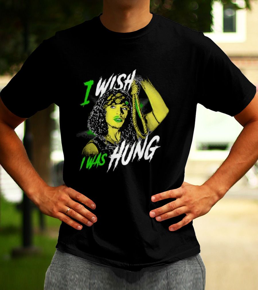 I Wish I Was Hung Retro Pop Art Style Green-Tinted Figure Holding Rope T-Shirt