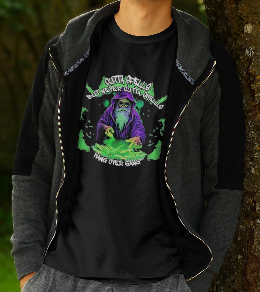 Outta Spells But Never Outta Shells Hang Over Gang Wizard With Glowing Green Magic T-Shirt
