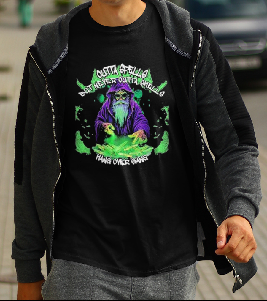 Outta Spells But Never Outta Shells Hang Over Gang Wizard With Glowing Green Magic T-Shirt
