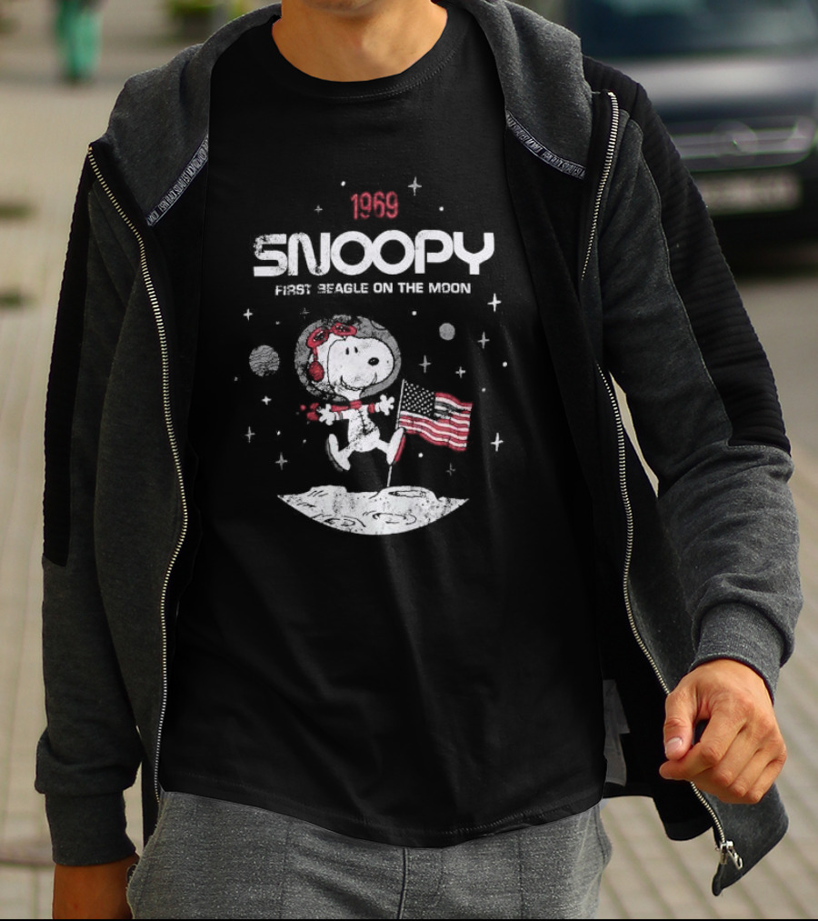 1969 Snoopy First Beagle On The Moon With Flag T-Shirt