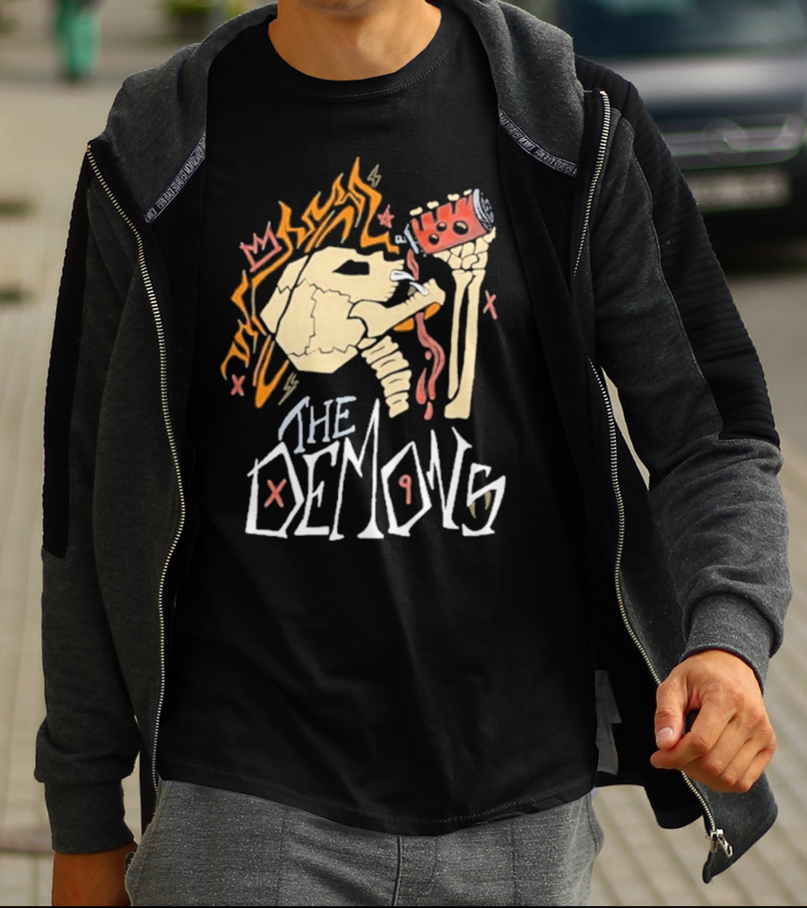 The Demons Skull Crown Flames And Drink T-Shirt