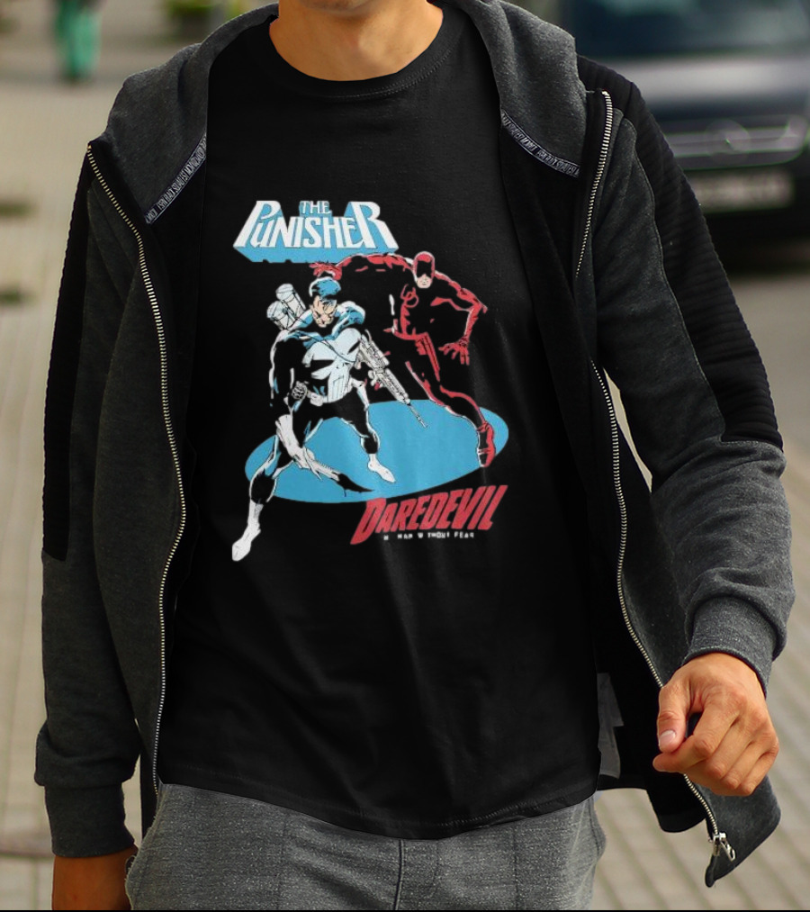 The Punisher Versus Daredevil The Man Without Fear Showdown Iconic Comic Heroes T-Shirt