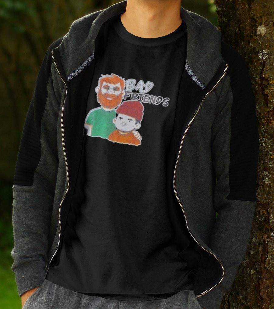 Bad Friends Cartoon Characters With Beard And Beanie T-Shirt