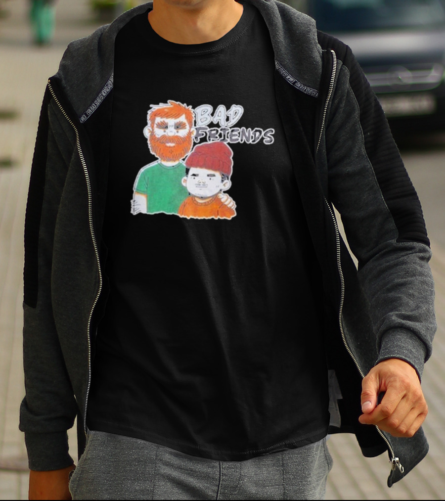 Bad Friends Cartoon Characters With Beard And Beanie T-Shirt