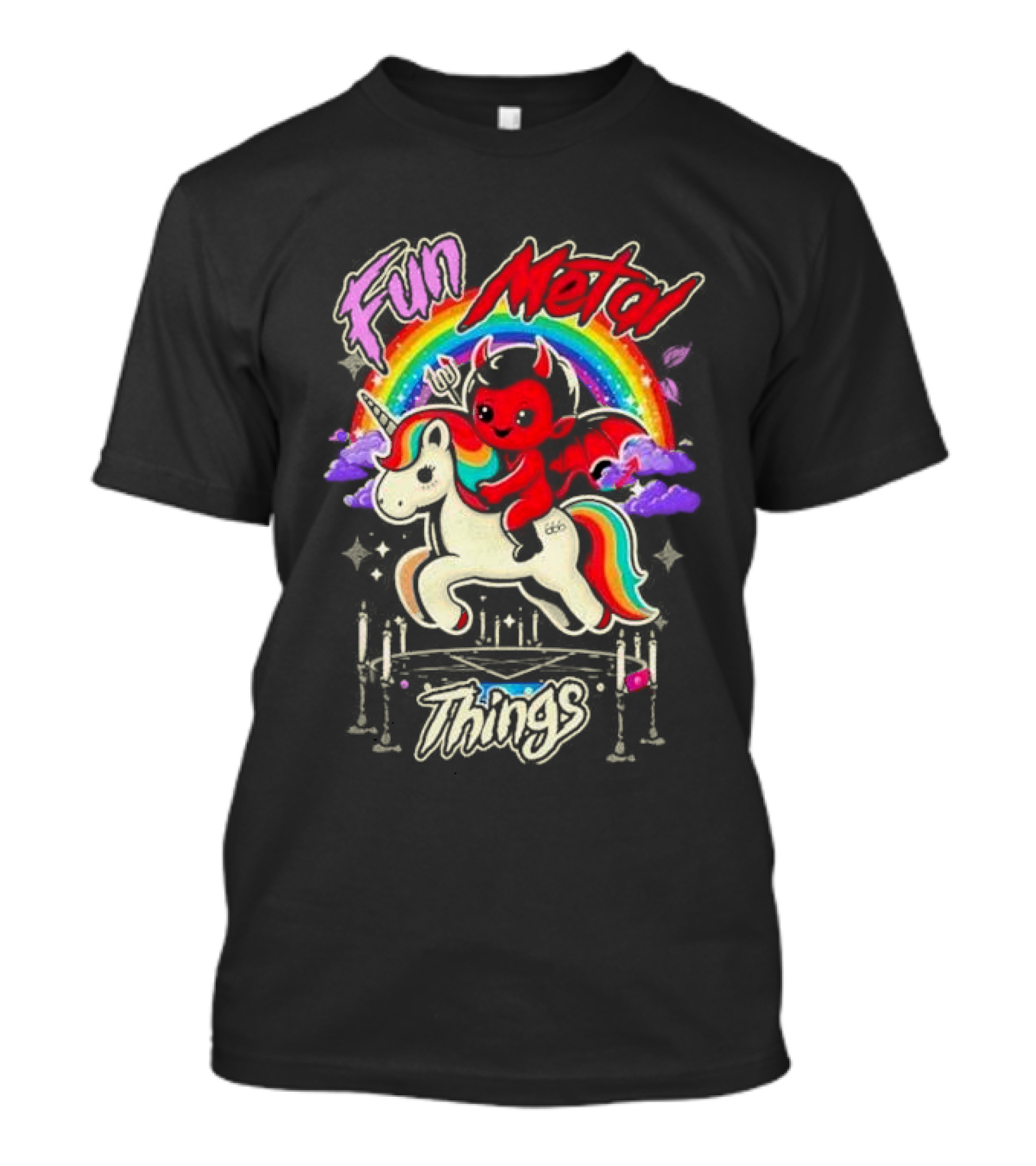 Fun Metal Things Devil Unicorn Rainbow Adventure T-Shirt