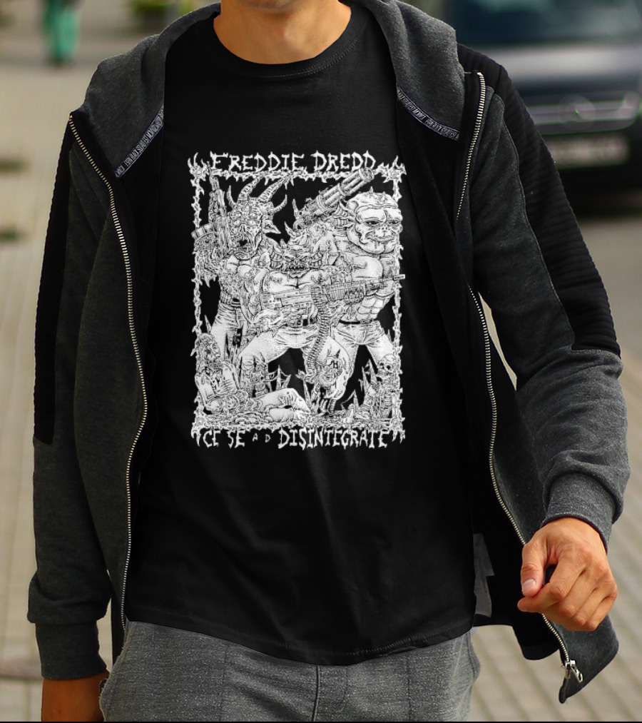 Freddie Dredd Cease And Disintegrate Demon Soldiers Combat Scene T-Shirt