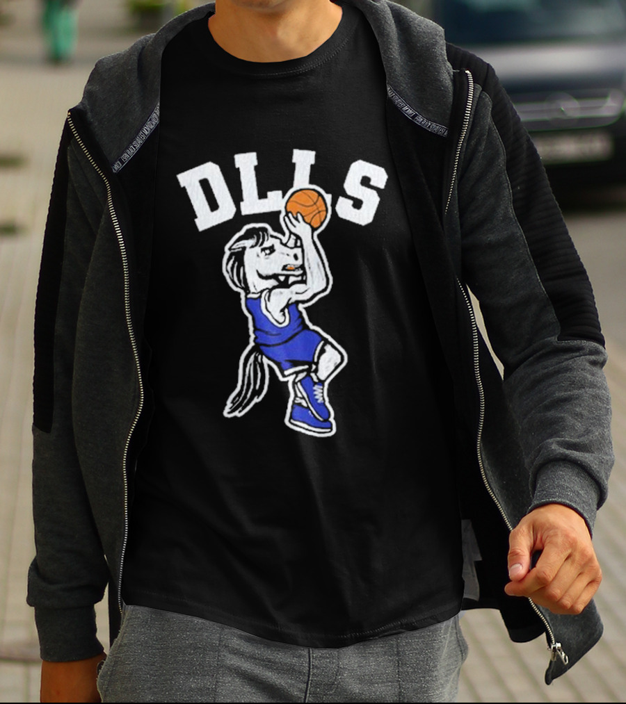 DLLS Basketball Horse Player In Blue Jersey T-Shirt