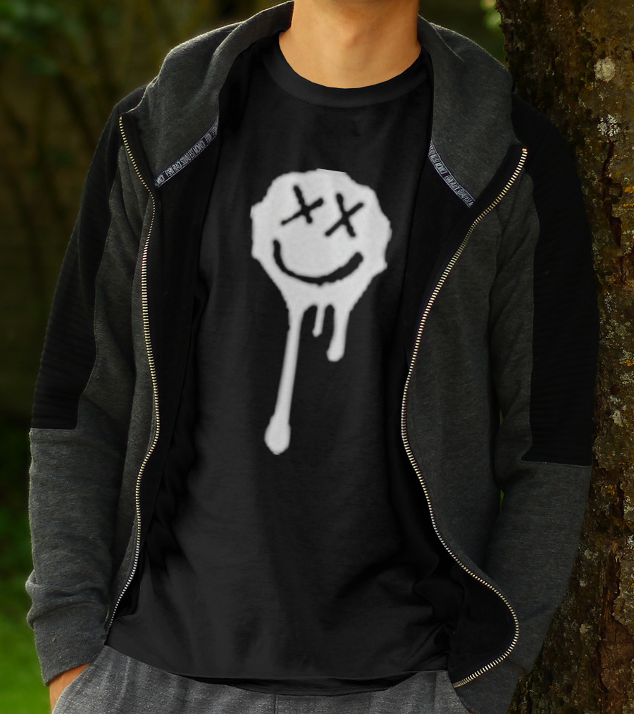 Olive Drip Smiley Face With Nirvana T-Shirt