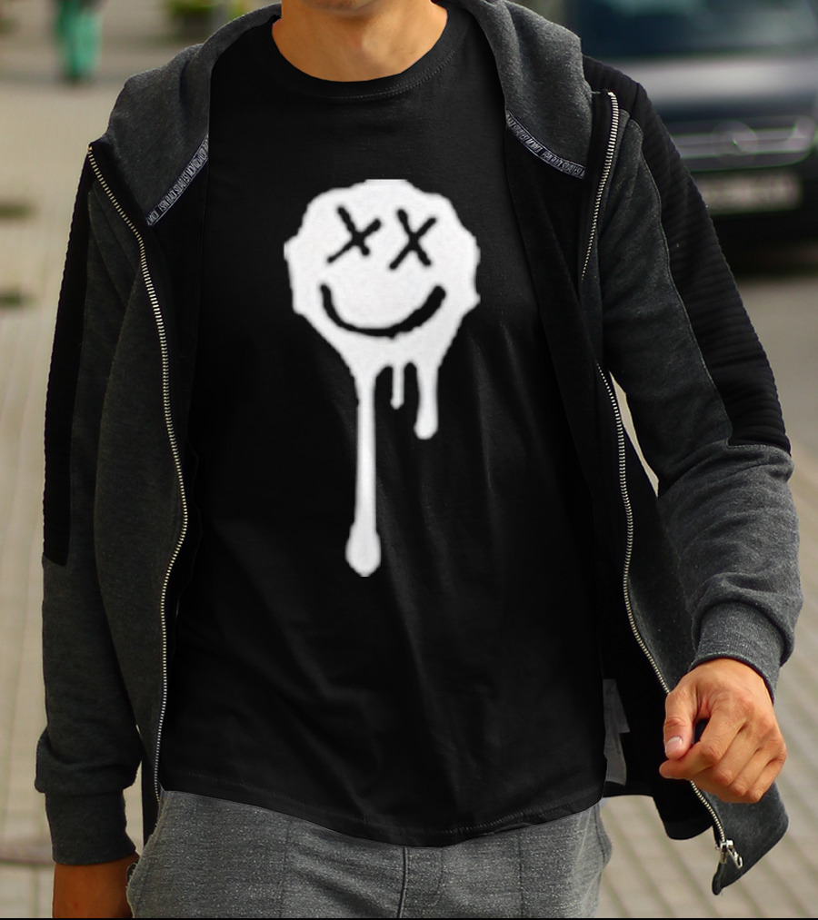 Olive Drip Smiley Face With Nirvana T-Shirt