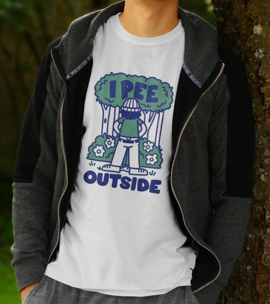 I Pee Outside Camper Cartoon In Forest Surrounded By Trees And Flowers T-Shirt