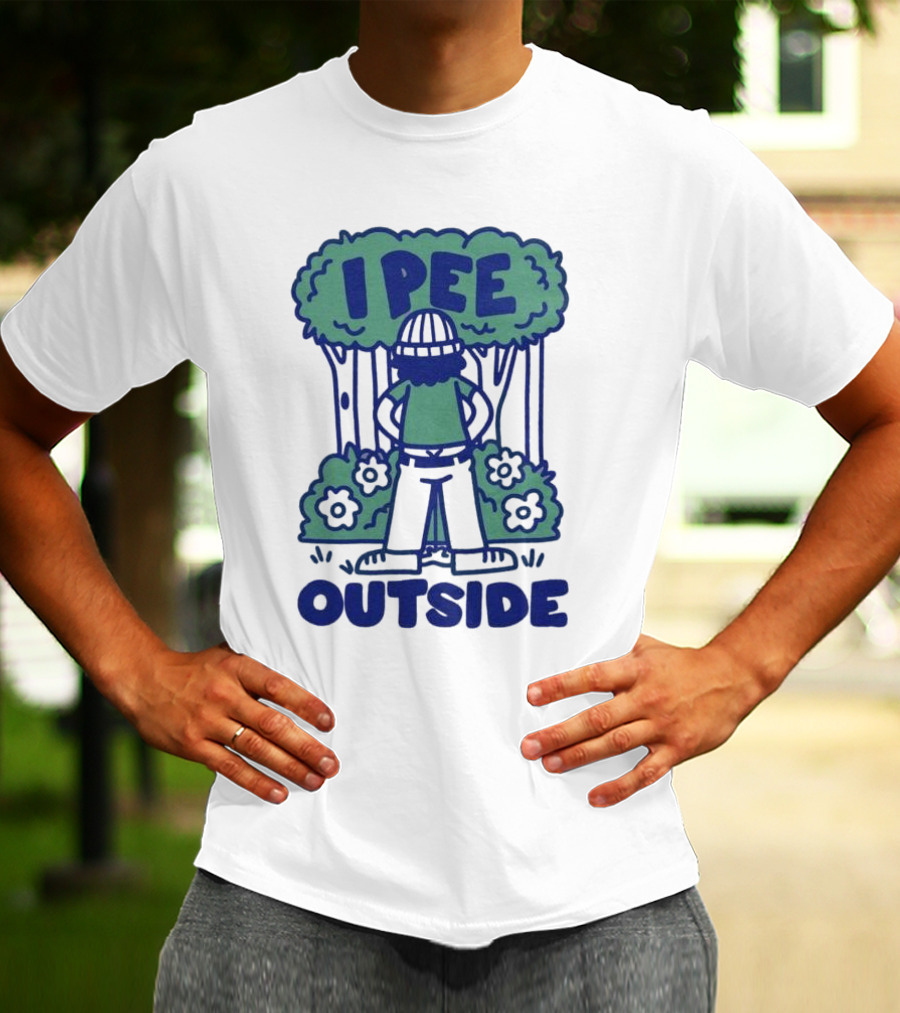 I Pee Outside Camper Cartoon In Forest Surrounded By Trees And Flowers T-Shirt