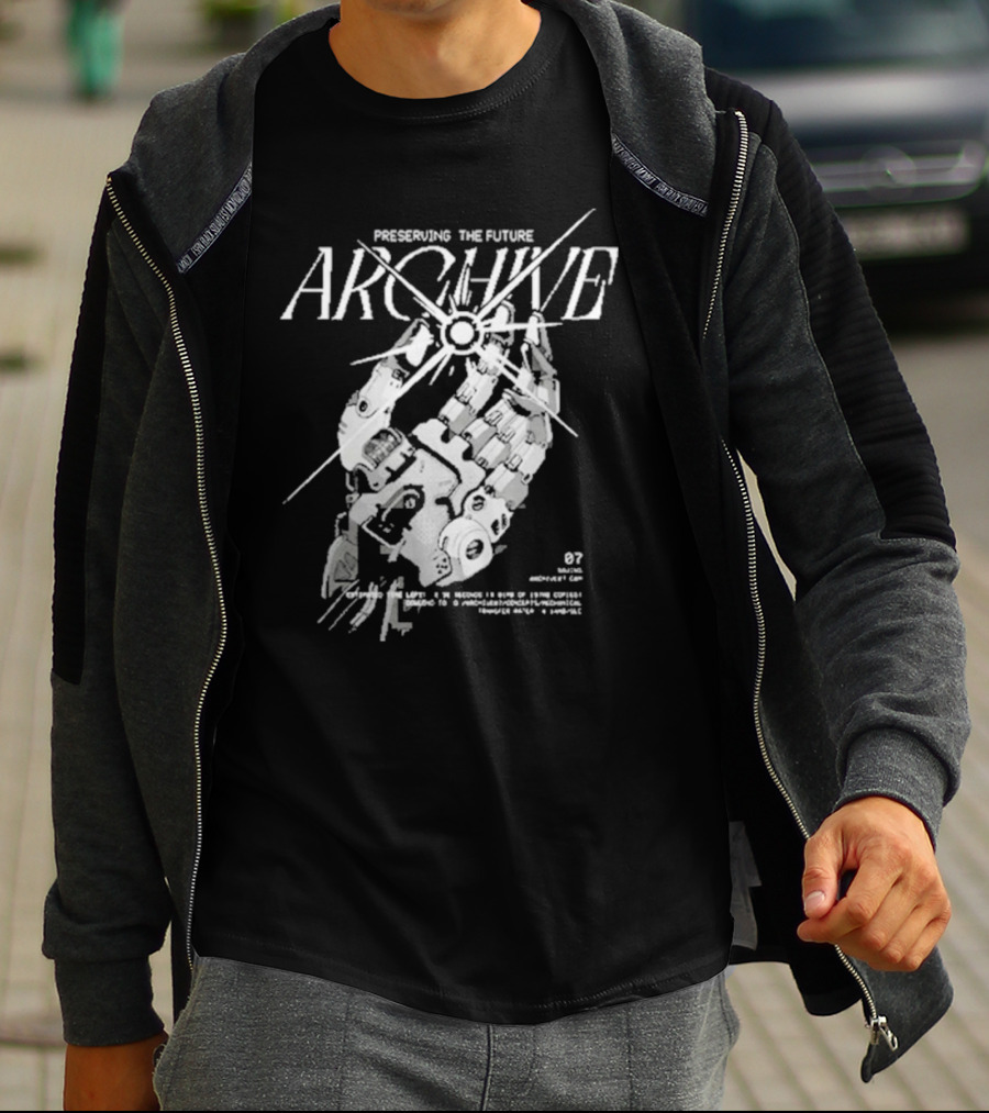 Preserving The Future Archive Mechanical Hand 07 Analog Memory Backup System T-Shirt
