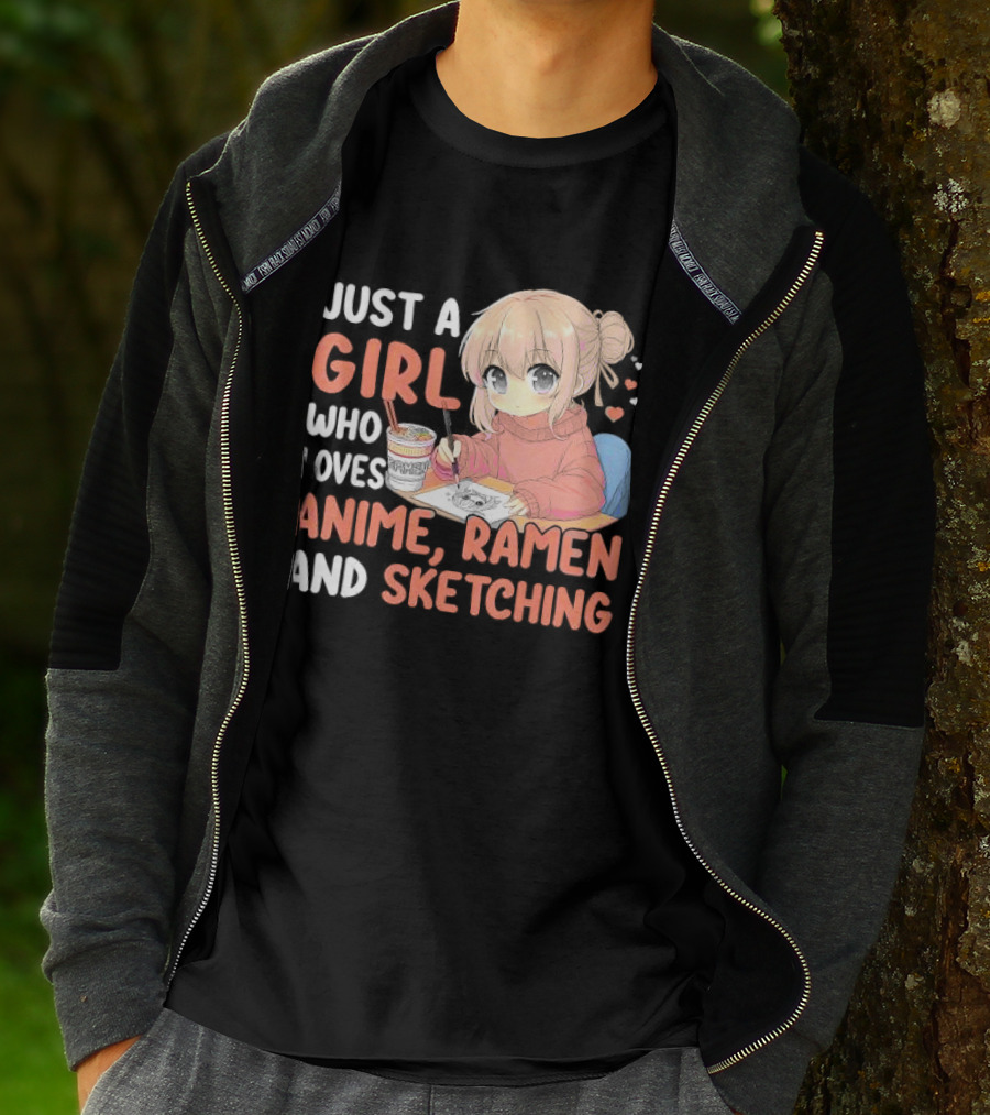Just A Girl Who Loves Anime Ramen And Sketching Japan Anime Manga T-Shirt