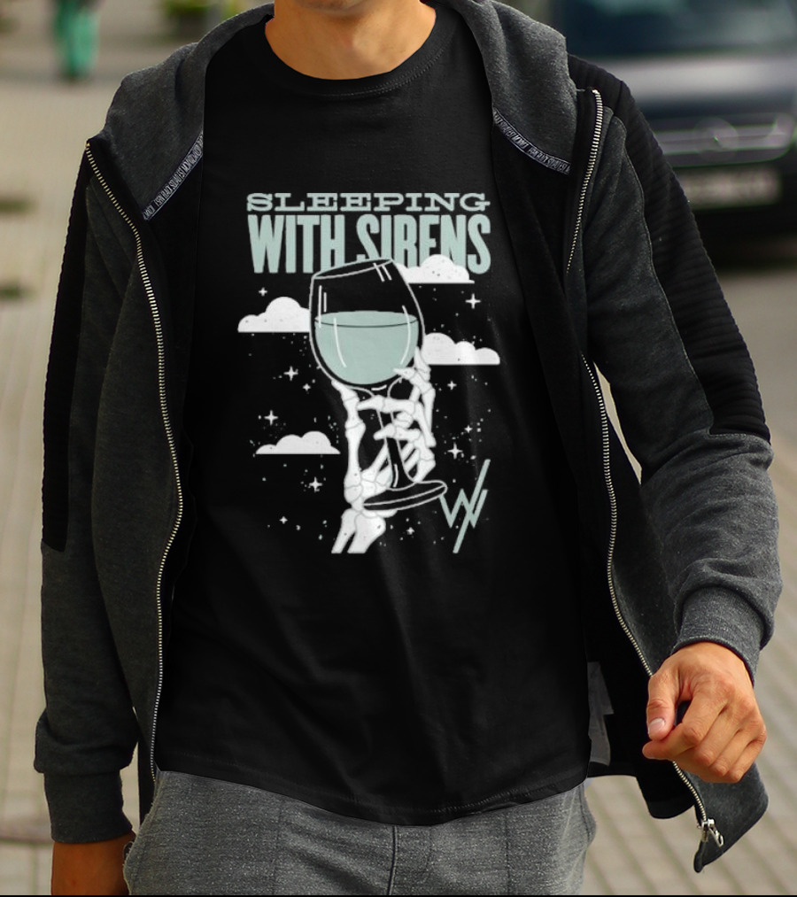 Sleeping With Sirens Skeleton Hand Wine Glass Clouds T-Shirt