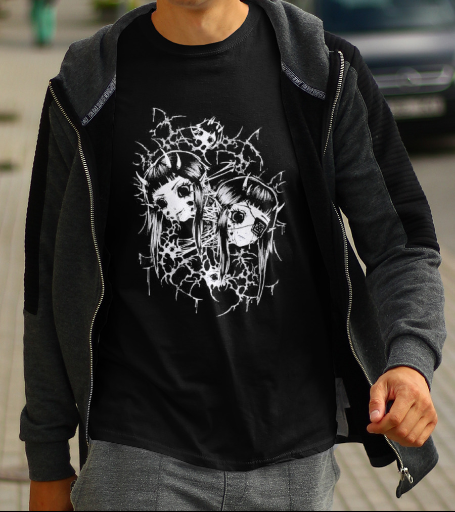 Split Pinku Kult Dual Haunting Eye Merged Aesthetic T-Shirt