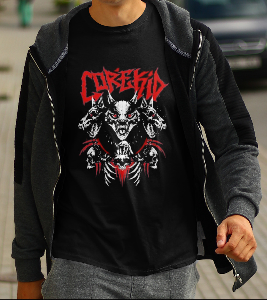 Corekid Cerberus Three-Headed Skull Beast Red Accents T-Shirt